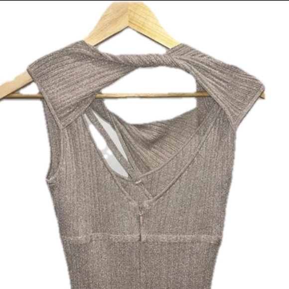 Aknvas Sevrine Dress Small Gold Champagne Glitter Twisted Midi Cocktail Formal - Picture 9 of 13